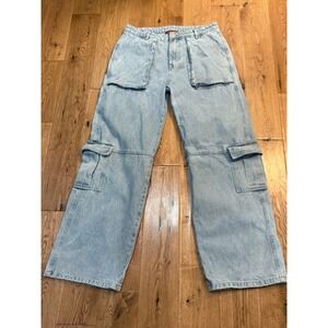 Beige Botany Women's M Light Wash Denim Cargo Jeans Wide Leg Utility Pants